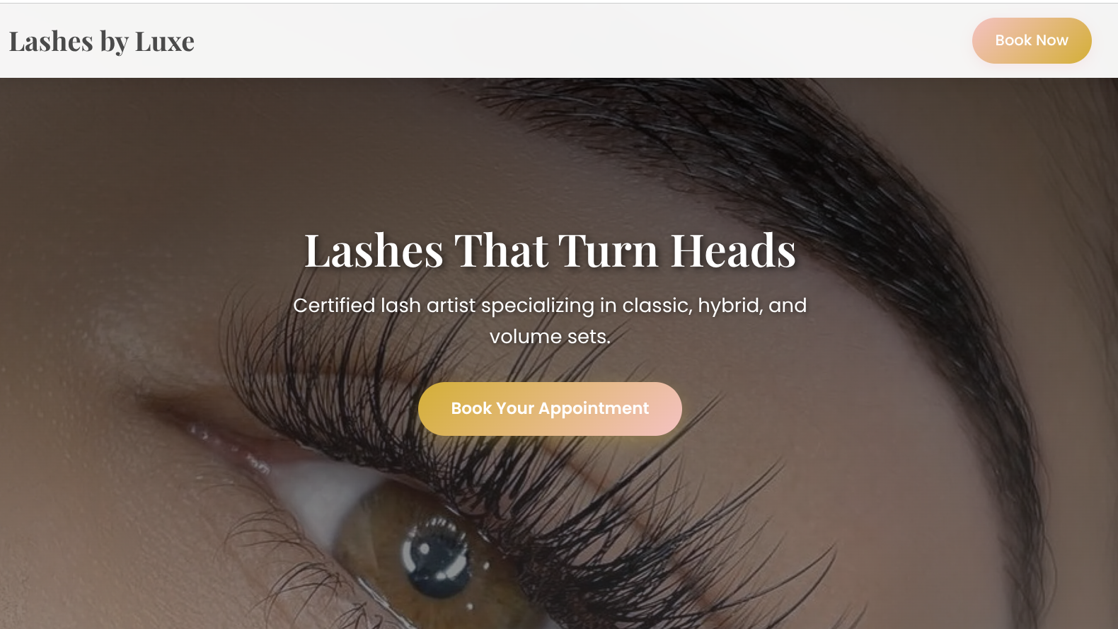 Lashes by Luxe website - Lash extension services